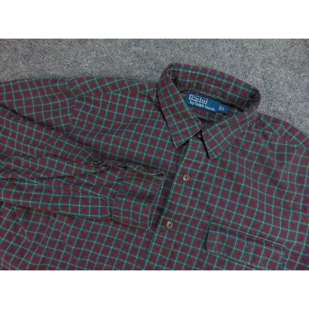Polo Ralph Lauren Button Down Mens Large Plaid Red Green Preppy Heritage Shirt